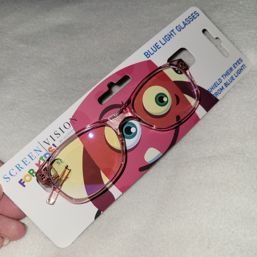 ICU Eyewear Kids Youth Screen Vision Blue Light Filtering Pink Oval Glasses New